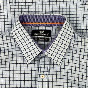 Buttercloth Shirt mens 2XL Blue‎ Plaid Long Sleeve Regular Fit Comfort Stretch